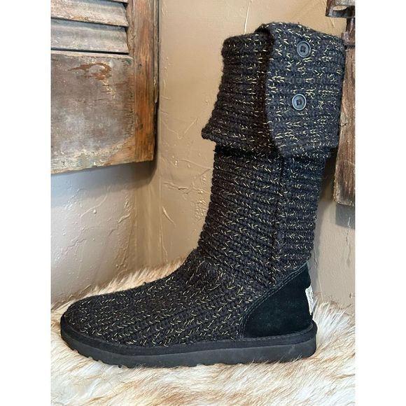 Ugg Black Tweed Pattern Glitter Boots - Picture 2 of 13